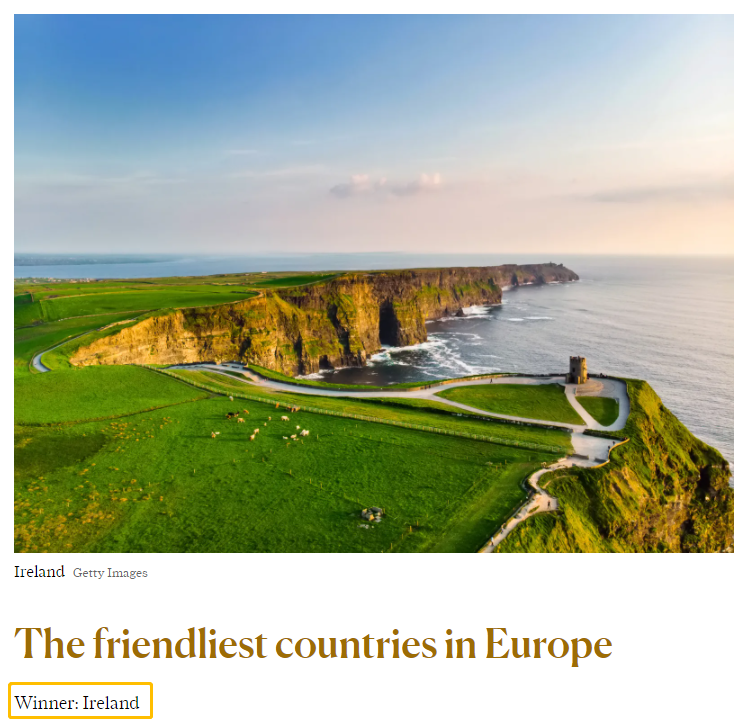 外事邦：欧洲十大友好国家 爱尔兰稳居榜首